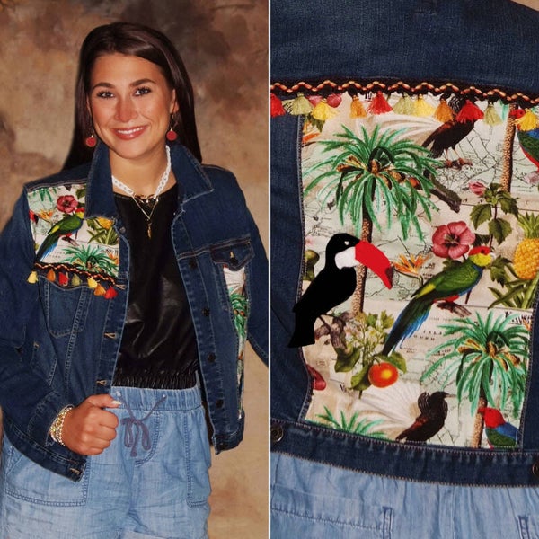 GLITZY Denim Jacket featuring Pelicans & Fringe