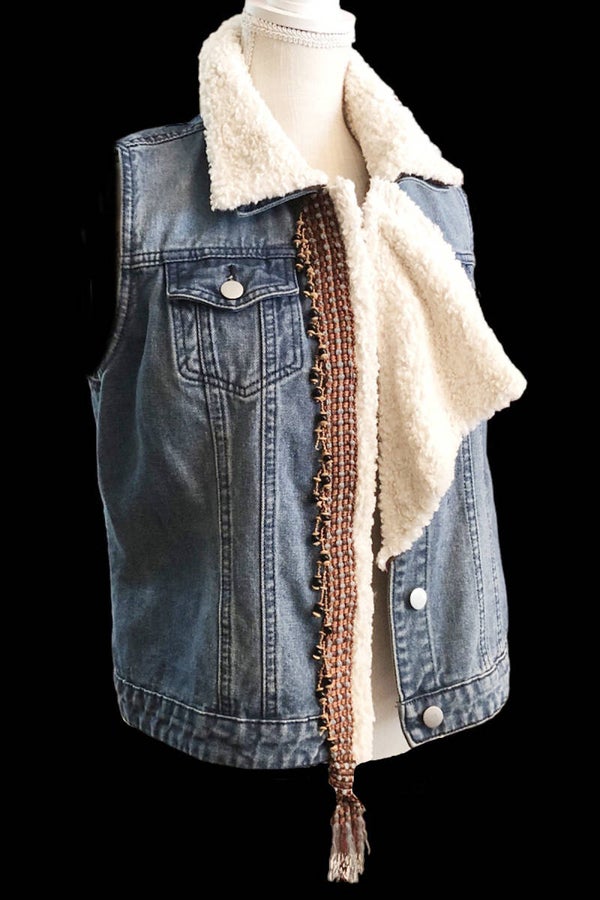 GLITZY Vest with Fur Flap and Beaded Trim
