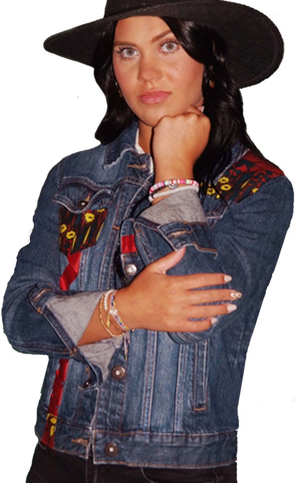 GLITZY "TREE OF LIFE" Denim Jacket - size MEDIUM