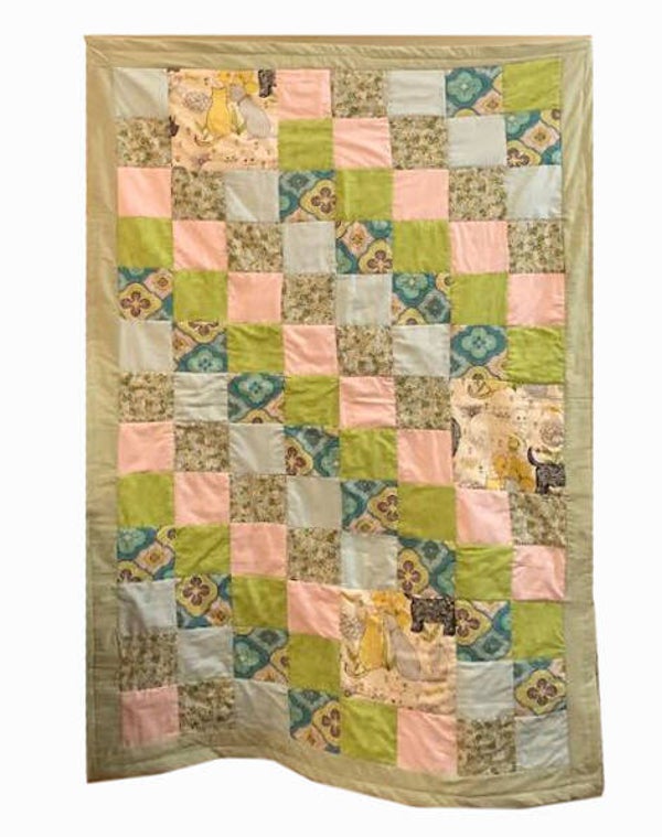 Reversible THROW QUILT: Playful Canines and Kitties -40" x 60"