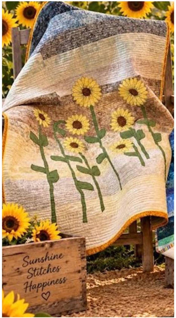 Throw Quilt: Handmade Golden Sunflower Quilt