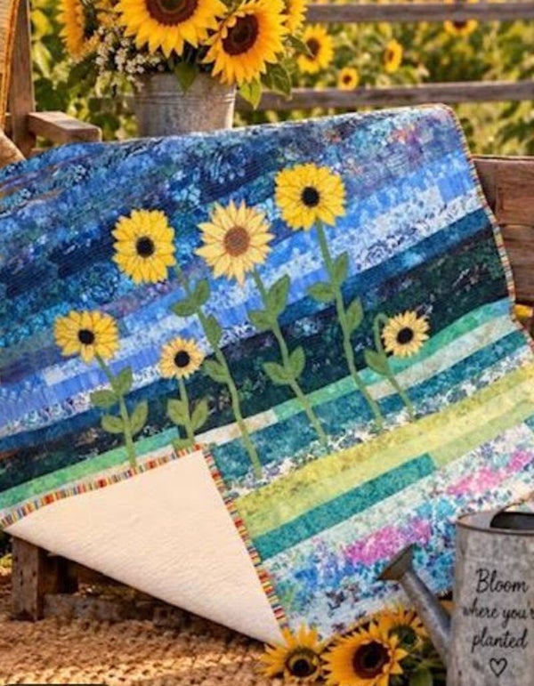 Throw Quilt:  Handmade Blue Sunflower