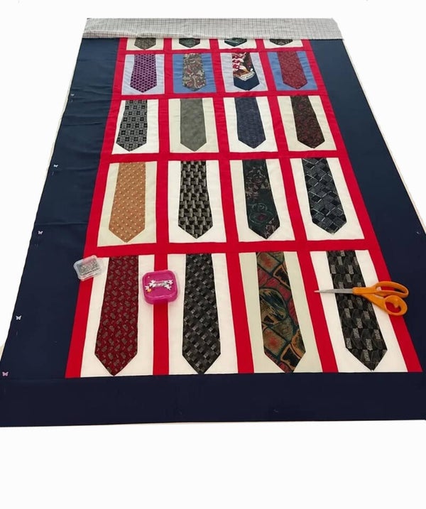 Custom Tie Throw Quilt - "WRAPPED IN MEMORIES" - 47.5" x 73"