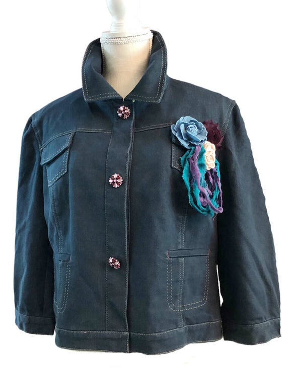 GLITZY Denim Jacket adorned with Crystal Buttons - X Large