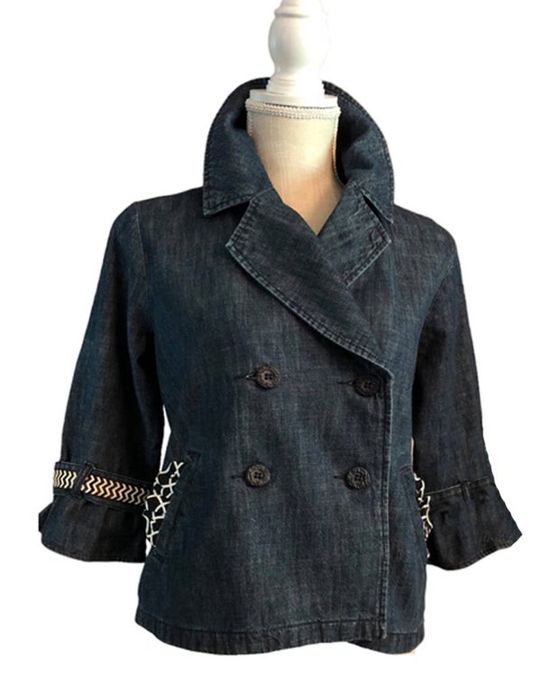 GLITZY Denim Jacket with Timeless Black & White Trim  X LARGE