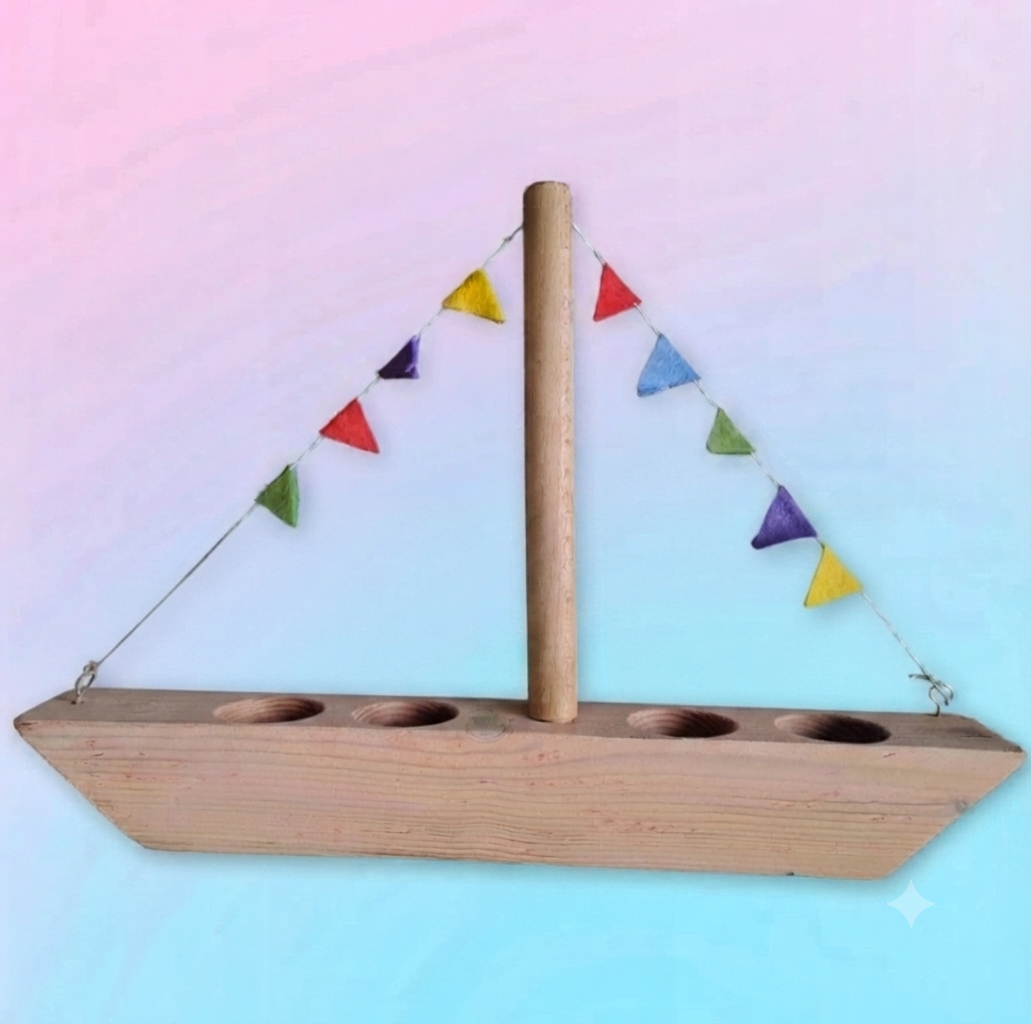 Houten stoomboot voor 4 pegdolls