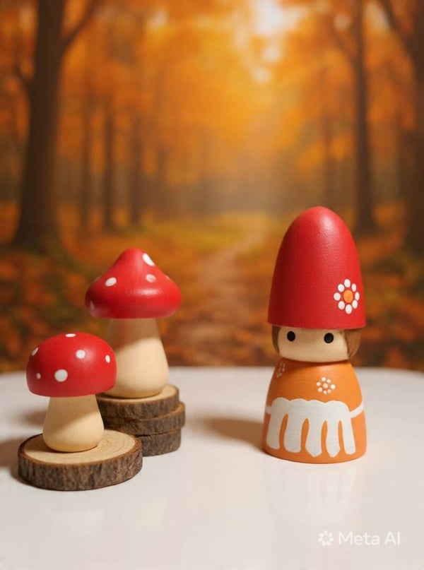 kaboutervrouwtje met 2 paddenstoelen