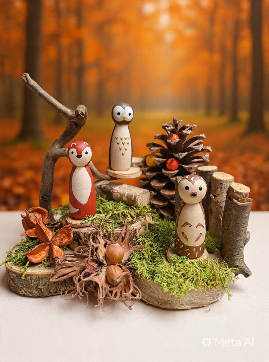 Herfstdieren uil vos egel
