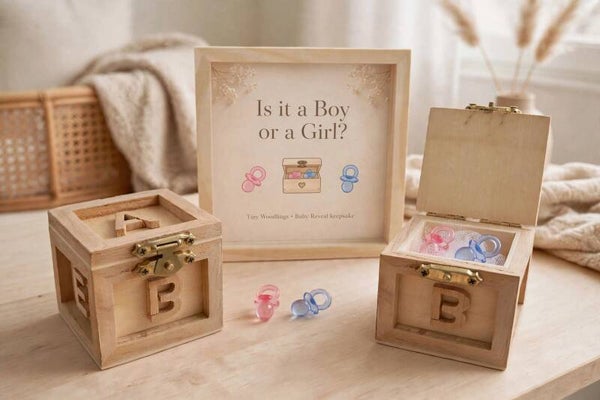 Gender Reveal kistje met 2 tutjes