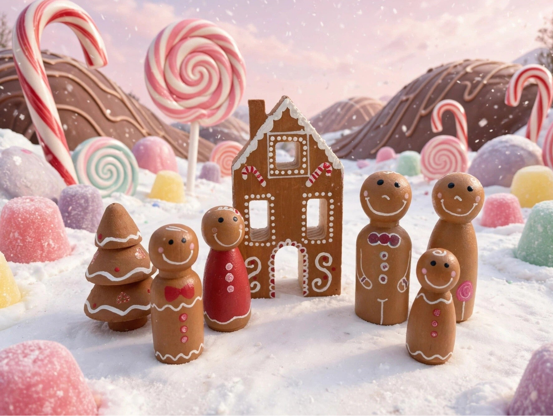 Gingerbread Familie Pegdolls met Huisje & Boompje 🍪🎄✨