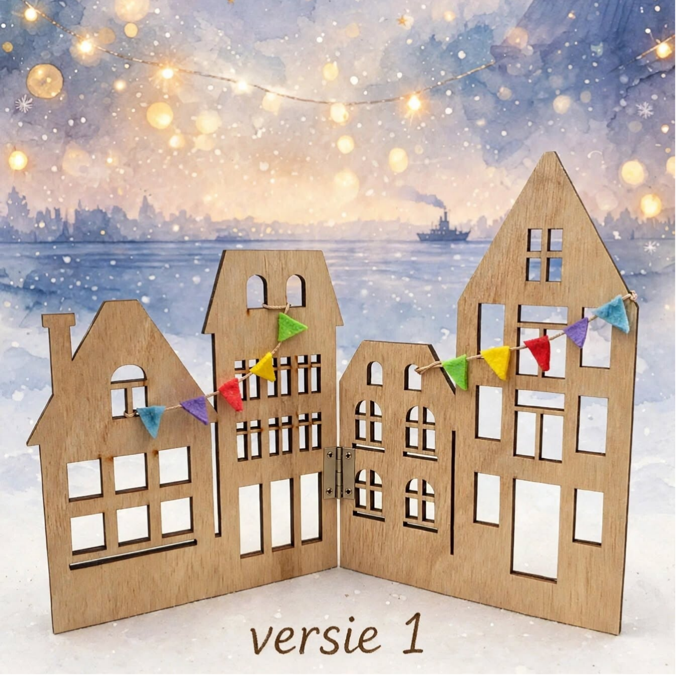 Houten Huisjes met Vlaggetjes