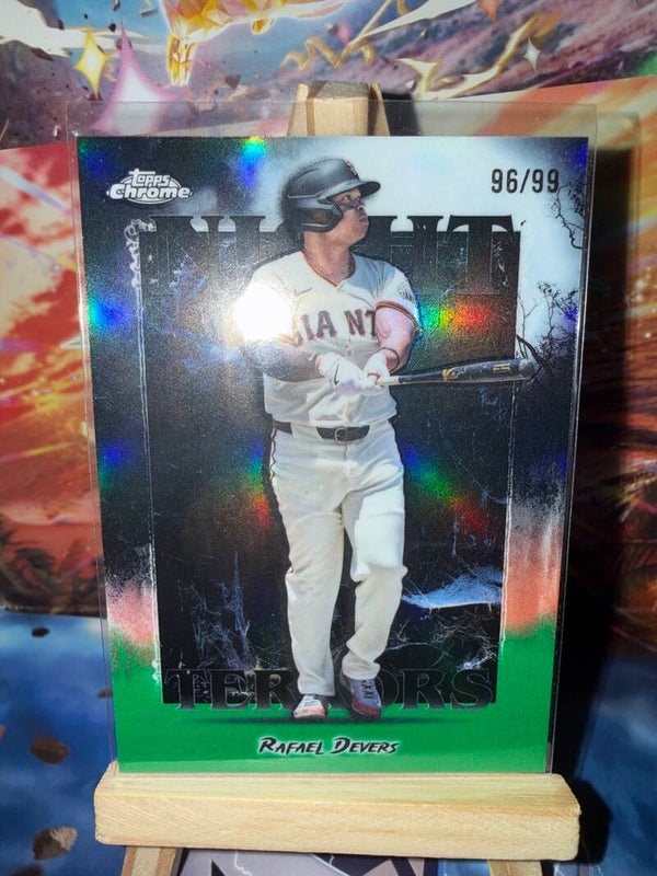 2025 Topps Chrome Night Terrors Rafael Devers Gold Refractor #NT-22 serial numbered 96/99.