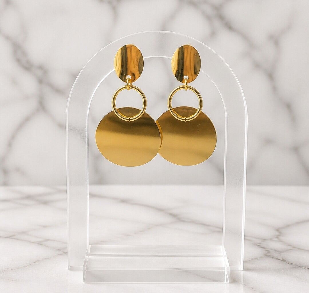 Pendientes Disco chapado en oro 18klt - acero 316L