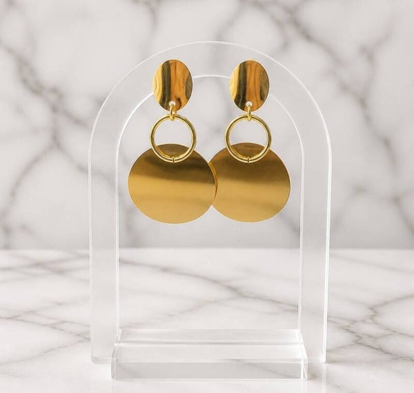 Pendientes Disco chapado en oro 18klt - acero 316L