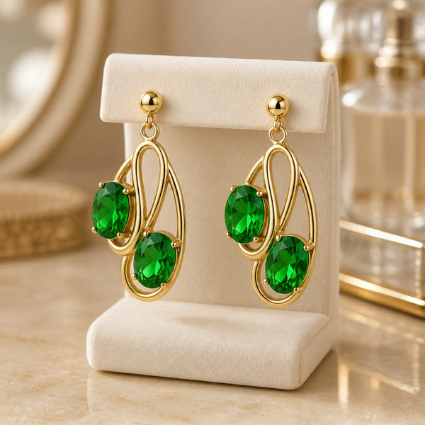 Pendientes Nilo verde chapados en oro 18K | Joyas Herrero