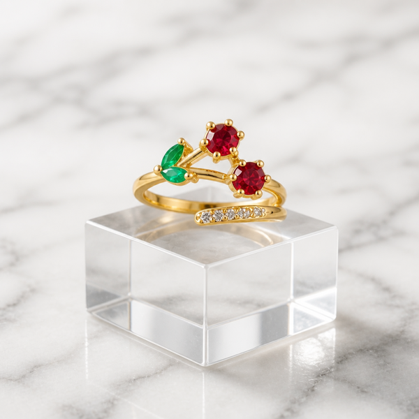 Anillo Ajustable Cherry Love - chapado oro 18K