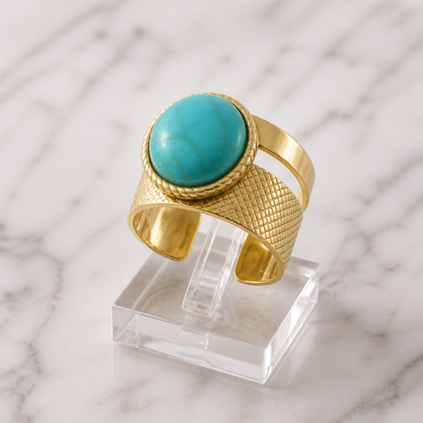 Anillo Ajustable Turquesa Oasis - acero oro 18klt