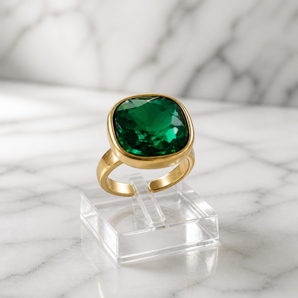 Anillo Ajustable Verde Jade - acero oro 18klt
