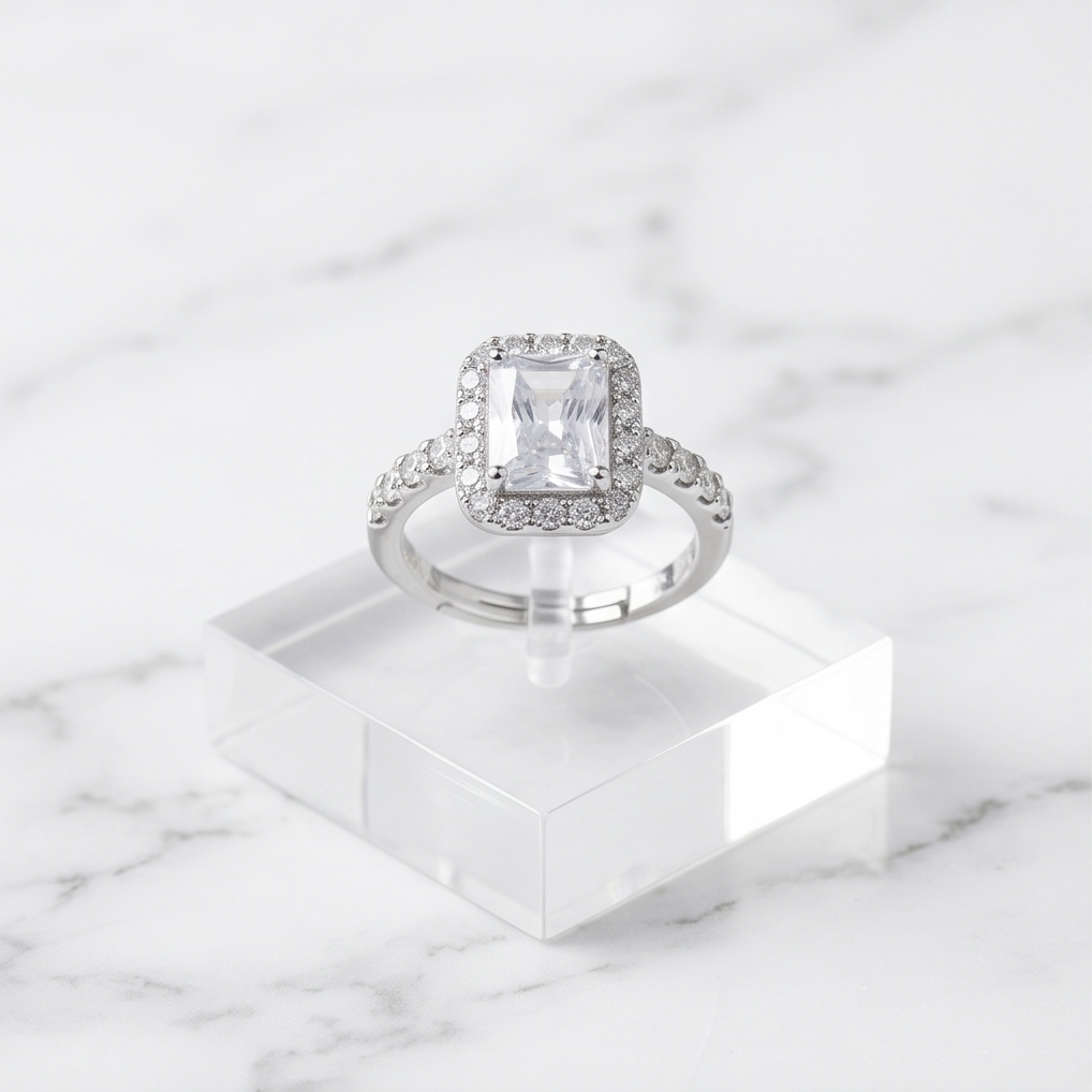 Anillo Emerald Halo Luxe – Acero Quirúrgico 316L Ajustable