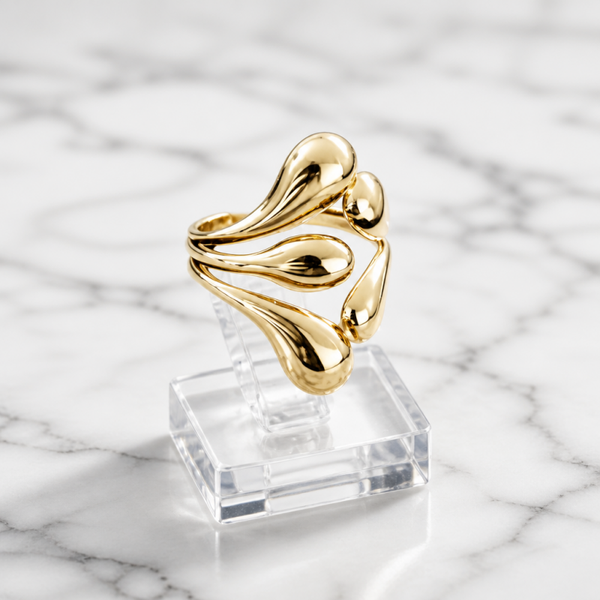 Anillo Multi-Gota Fluidity - acero oro 18klt