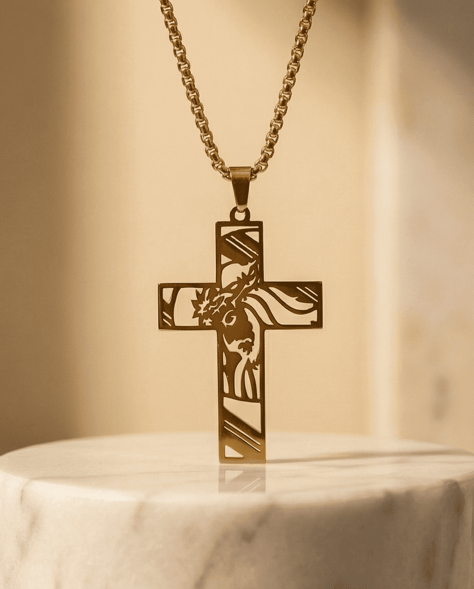 Collar Cruz de Fe en acero dorado - acero oro 18klt