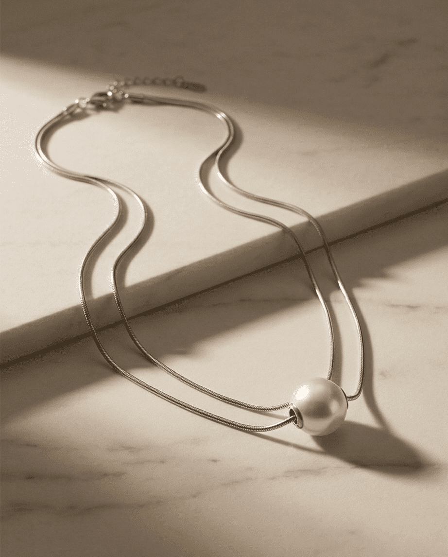 Pearl Aura – Collar de Perla en Acero Quirúrgico 316L