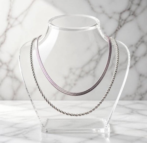 Collar Doble Capa Serpiente Plana y Cordón Salomónico – Acero Quirúrgico 316L