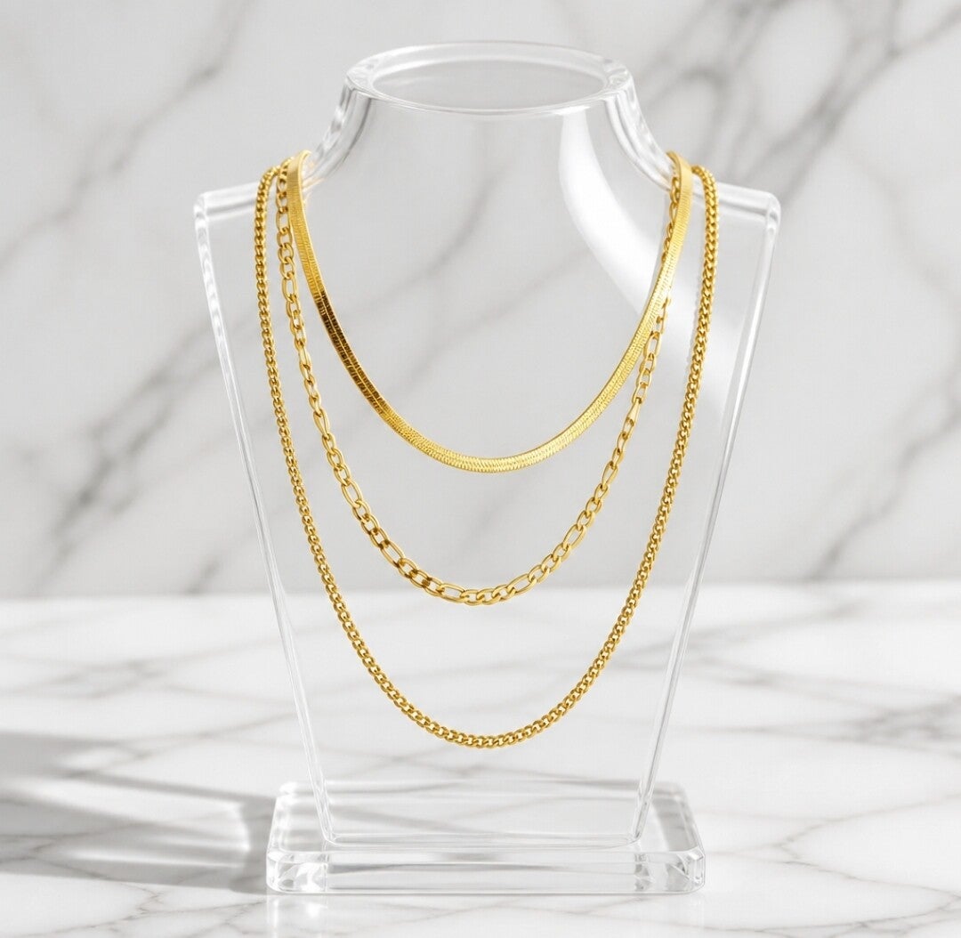 Collar Multicadena Golden Beads – Acero Quirúrgico Chapado en Oro 18Klt