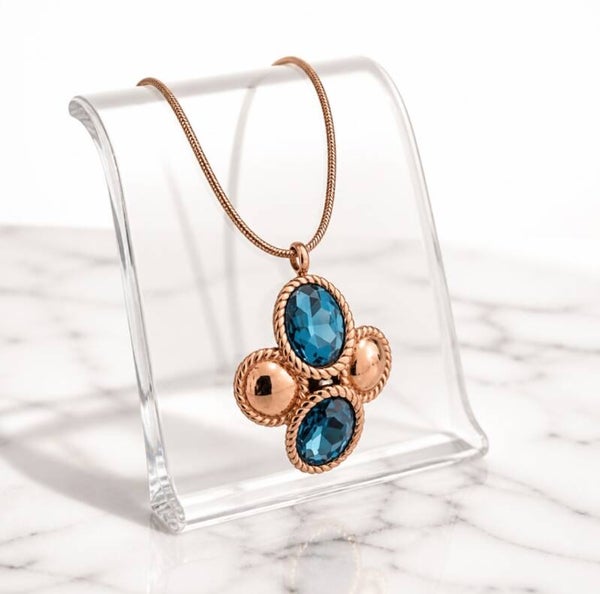 Collar Vintage Trébol Azul Real y Cadena de Serpiente – Acero-Oro 18k Alta Calidad