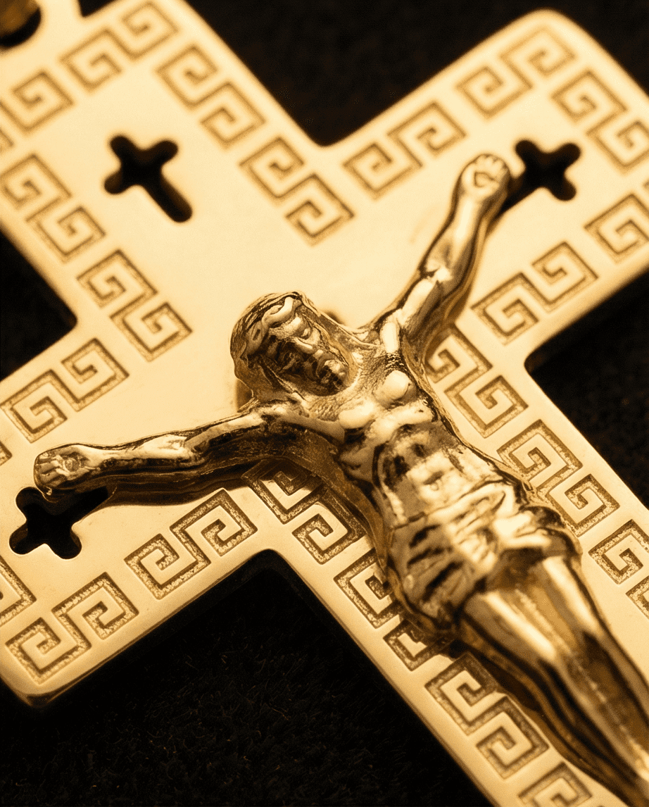 Crucifijo Greco Cristo – Acero Quirúrgico Chapado en Oro 18k