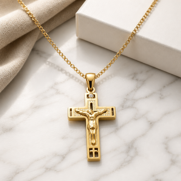 Crucifijo Moderno Luxe con Diamante – Oro 18klt