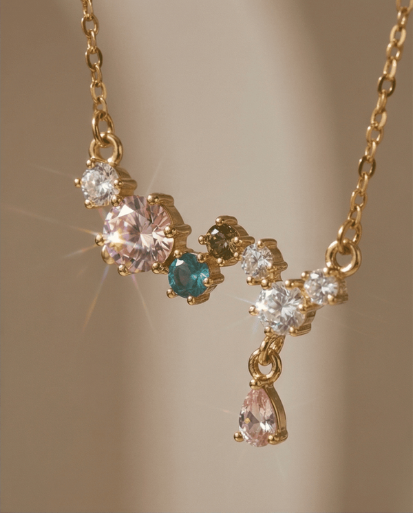 Gargantilla linea de vida multicolor - chapado en oro 18klt