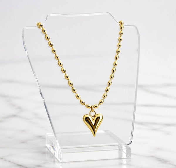 Gargantilla Corazón Bombón Dorado y Cadena Ovalada – Oro 18k Alta Calidad
