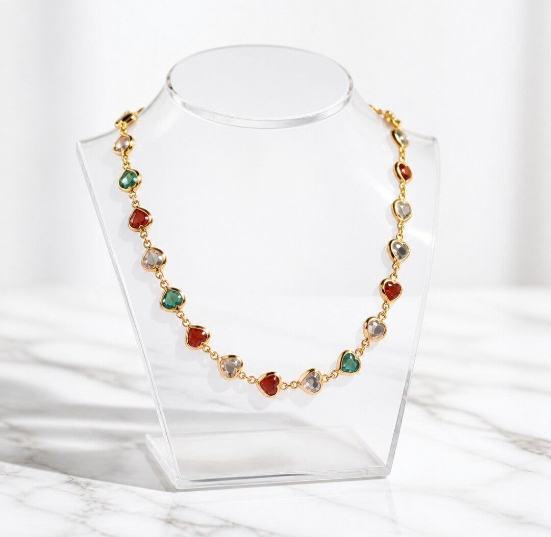 Gargantilla de Corazones Multicolor en Acero Quirúrgico y Oro 18k