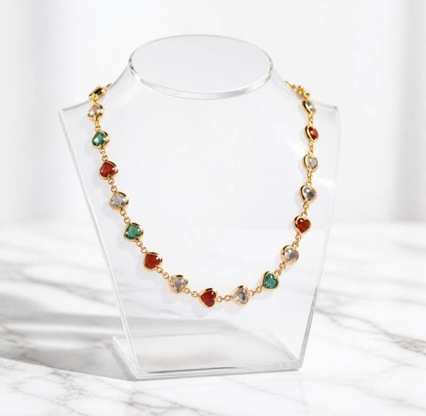 Gargantilla de Corazones Multicolor en Acero Quirúrgico y Oro 18k