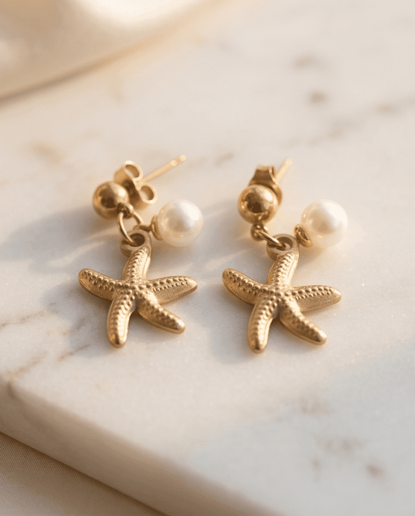 Pendientes Estrella de Mar con Perlas – Elegancia playera en oro