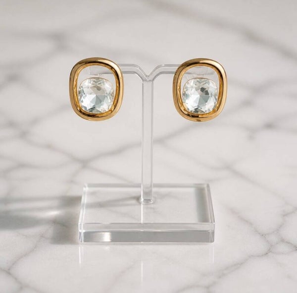 Pendientes cuadrados con Cristal Flotante en Acero Quirúrgico y Oro 18k