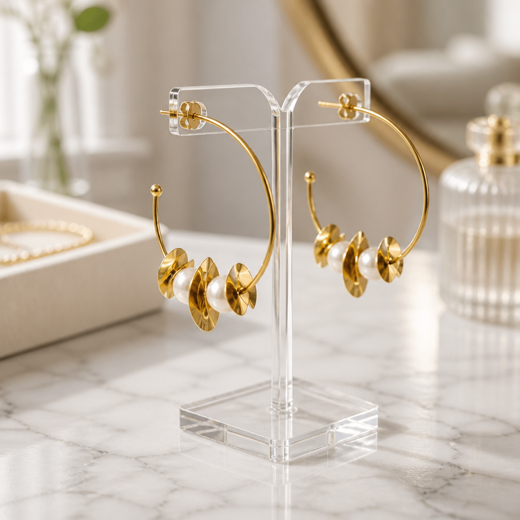 Pendientes de Aro Aura – Elegancia Dorada y Perlas