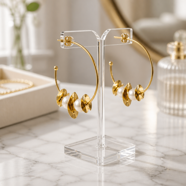 Pendientes de Aro Aura – Elegancia Dorada y Perlas