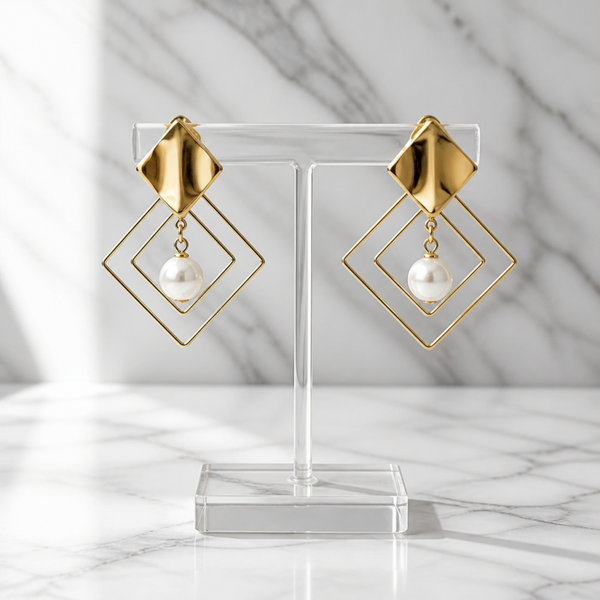 Pendientes Geométricos Luxury Oro 18K con Perlas