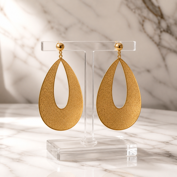 Pendientes Gota Labrada acero 316L-Oro 18Klt