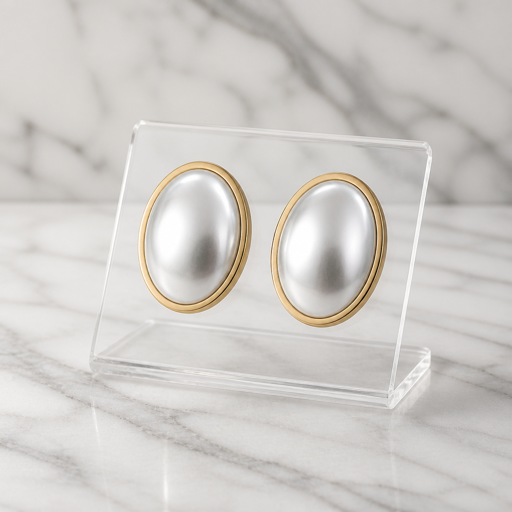 Pendientes Ovalados Vintage de Perla Cabujón – Acero Quirúrgico Chapado en Oro 18K
