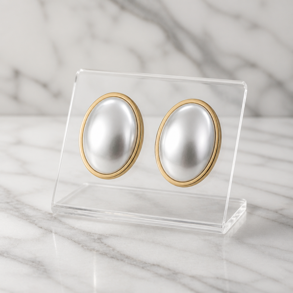 Pendientes Ovalados Vintage de Perla Cabujón – Acero Quirúrgico Chapado en Oro 18K