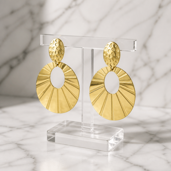 Pendientes Statement Abanico - Acero Dorado