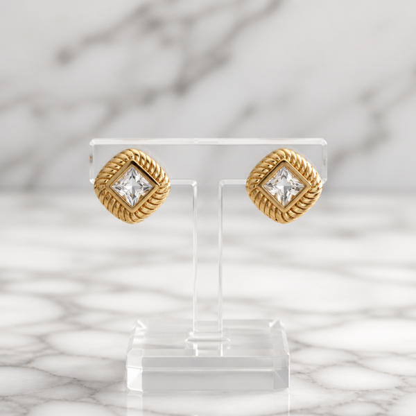 Pendientes Vintage Twist Cristal – Acero Quirúrgico y Oro 18K