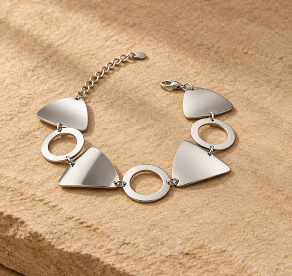 Pulsera Geometry Silver – Diseño de Placas Geométricas en Acero Quirúrgico 316L