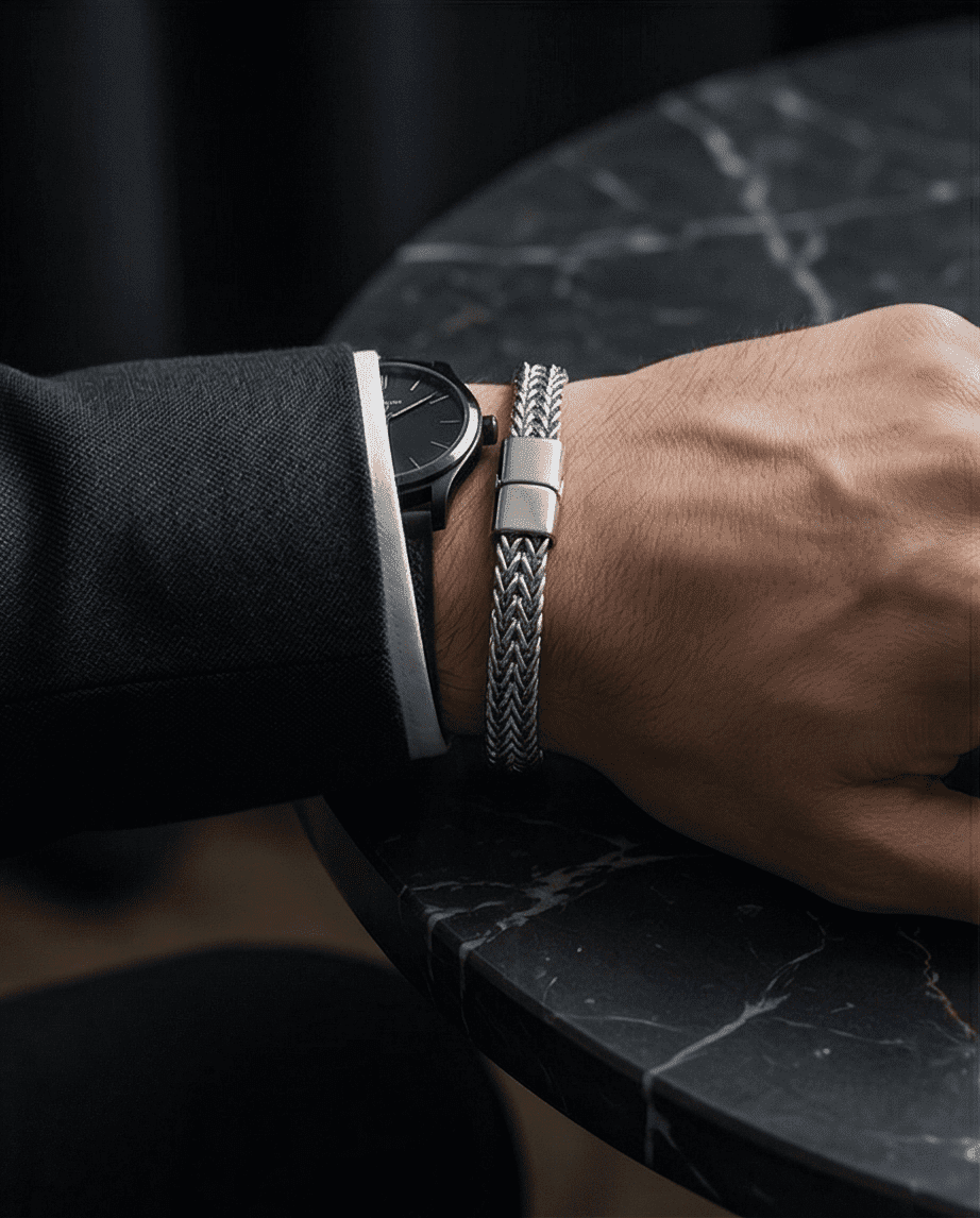 Pulsera Trenzada en Acero Quirúrgico Plata con Cierre Magnético