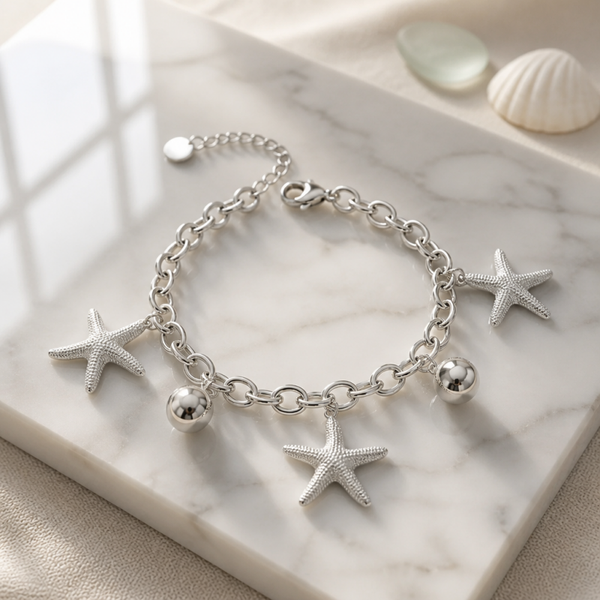 Pulsera de acero inoxidable con estrellas de mar | Estilo marino y veraniego