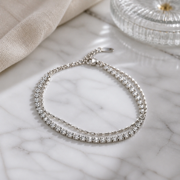 Pulsera Doble Cadena Riviere y Eslabones – Acero Inoxidable 316L