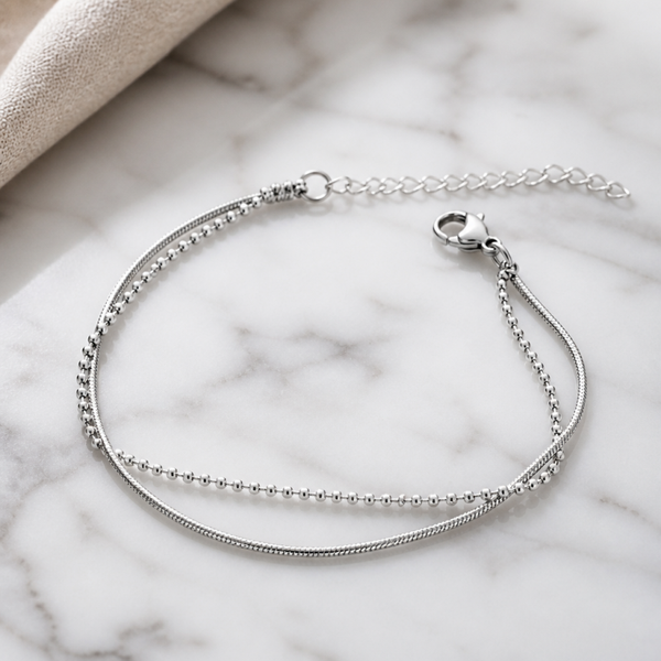 Pulsera Multicapa Minimalista  y Bolitas – Acero 316L